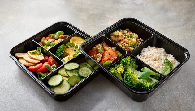 healthy meal prep in black containers