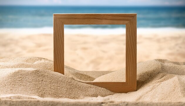 square sand frame on beach for sandbox customization in realistic photography
