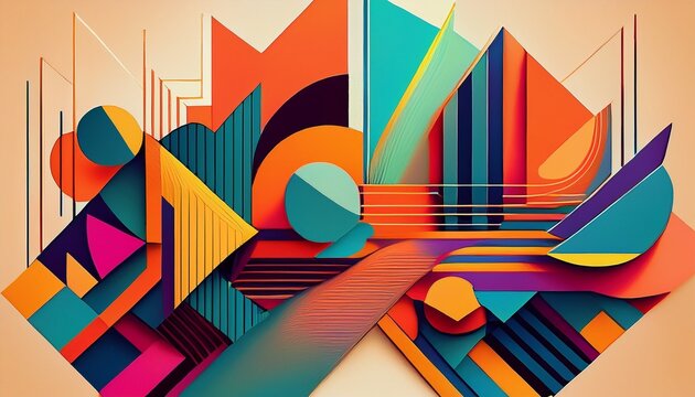 abstract colorful geometric shapes and lines composition