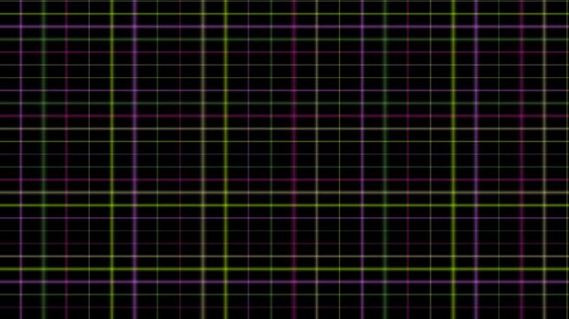 A glowing neon grid pattern creates a seamless loop over a black background.