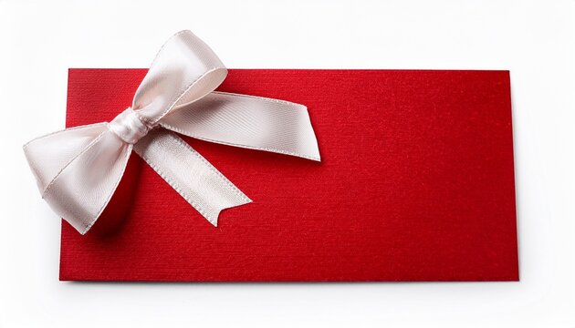 red card with white insert and decorative ribbon on top for gift isolated on white background