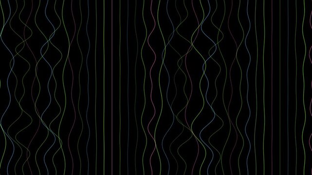 An endless background of wavy neon lines creates a perfect loop on a dark canvas.