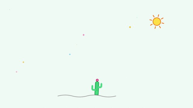 Motion of a Simple Animated Character in a Minimalist Landscape with Sun and Snowfall.