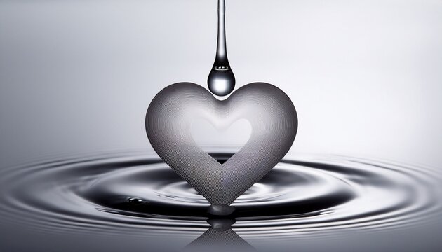 water droplet in shape of a hear in grey to symbolize water conservation and hydration vertical