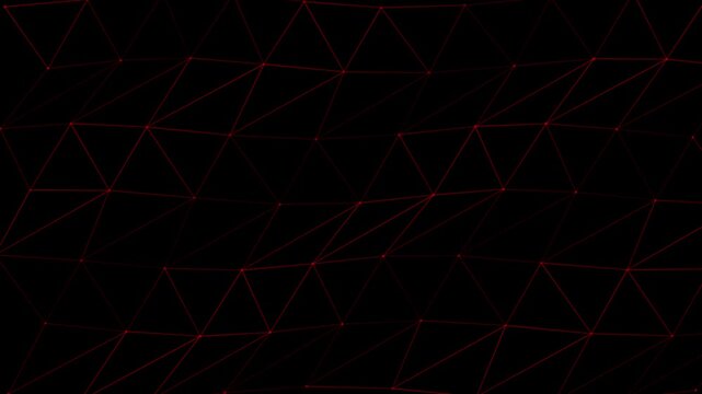 Abstract looping geometric background with red network mesh on black