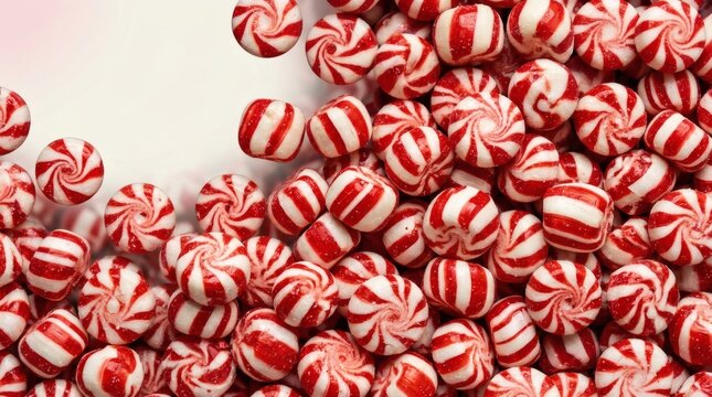 Vibrant Red and White Peppermint Candies Background with Copy Space