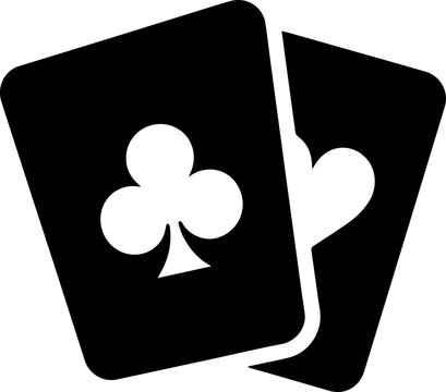 Playing cards with clubs suit vector icon - black silhouette
