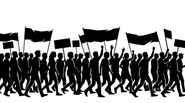 Protesting crowd silhouette holding blank signs in this detailed flat vector graphic illustration for design projects