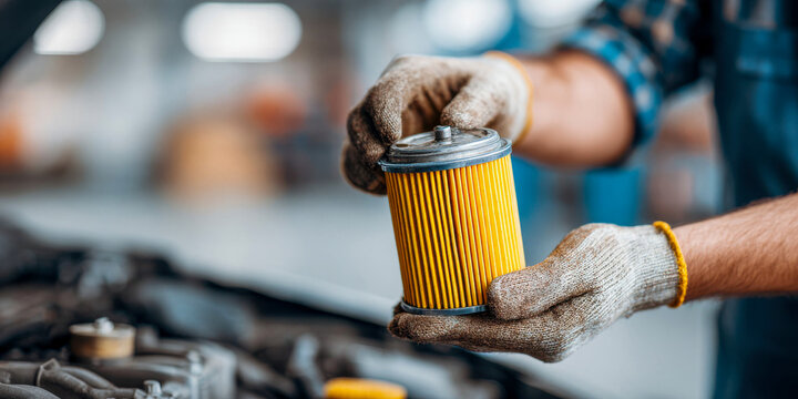 Working on car maintenance with a focus on changing the oil filter in an auto repair shop