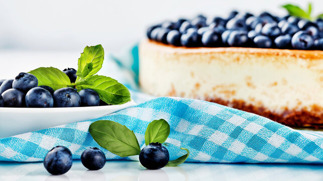Whole Blueberry Cheesecake On Gingham Napkin
