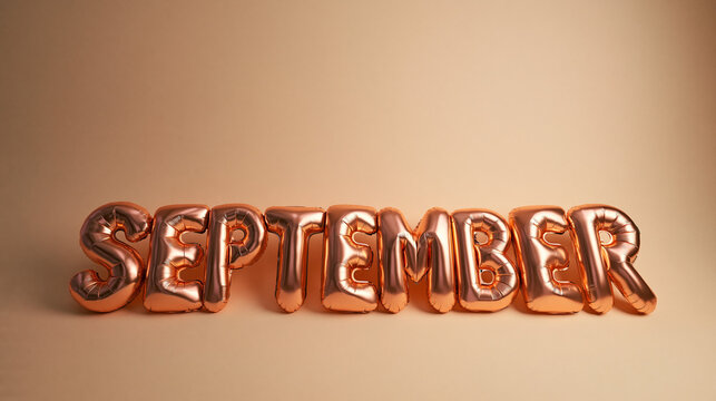 September Word Made of Rose Gold Foil Letter Balloons