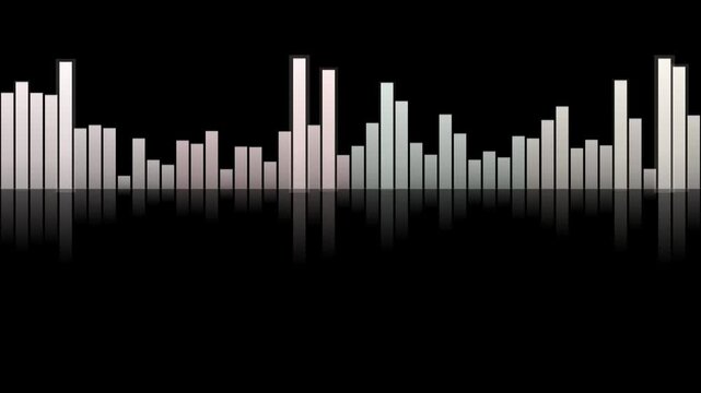 An abstract audio equalizer visualizing sound waves with reflection on a dark background