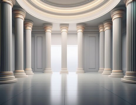 minimalist classical columns in digital gallery space