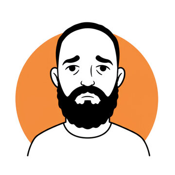 Sad bearded man illustration isolated on transparent background