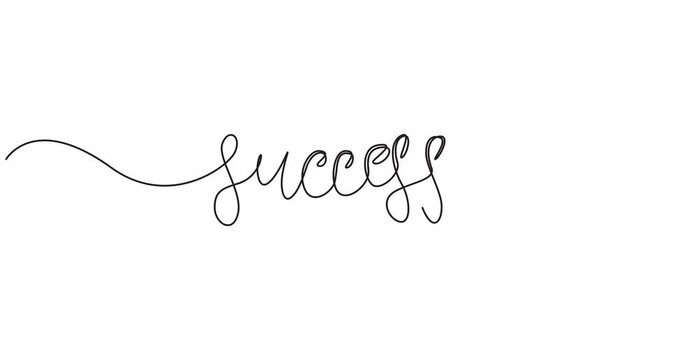 Animation of Continuous One Line Drawing Text Success, Minimal Monoline Typography, Hand Drawn Lettering Effect, Seamless Loop Motion Graphics, Editable Stroke, Alpha Channel, 4K Animated Video