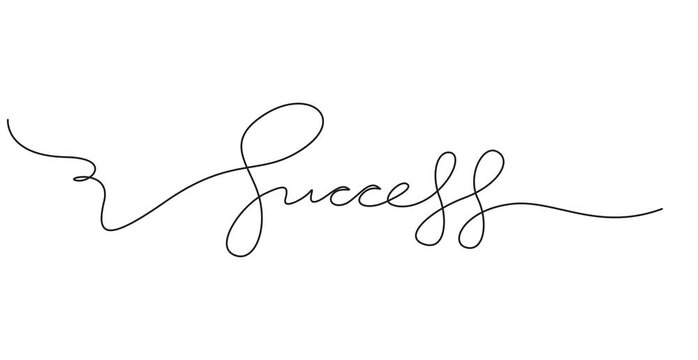 Animation of Continuous One Line Drawing Text Success, Minimal Monoline Typography, Hand Drawn Lettering Effect, Seamless Loop Motion Graphics, Editable Stroke, Alpha Channel, 4K Animated Video
