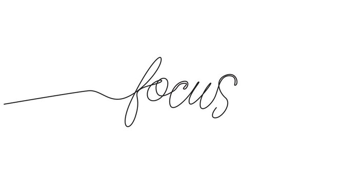 Animation of Continuous One Line Drawing Text Focus, Minimal Monoline Typography, Hand Drawn Lettering Effect, Seamless Loop Motion Graphics, Editable Stroke, Alpha Channel, 4K Animated Video