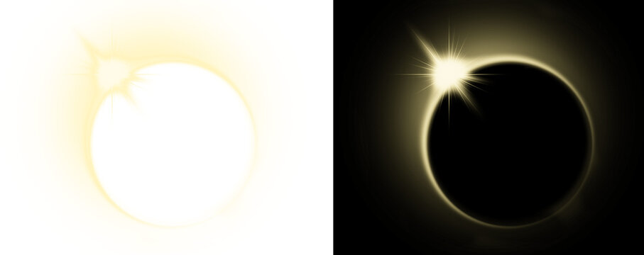 Total Solar Eclipse with Diamond Ring Effect Isolated on Black and White Backgrounds
