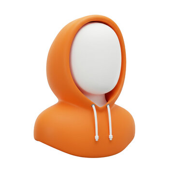 3d render of faceless person in orange hoodie isolated on transparent background