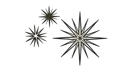 Fototapeta premium Three stylized star shapes featuring vintage line art textures created in a minimalist vector design style