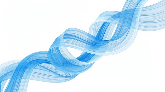 Elegant abstract blue ribbons flowing on a white background creating a dynamic wave shape for modern design and artistic expression