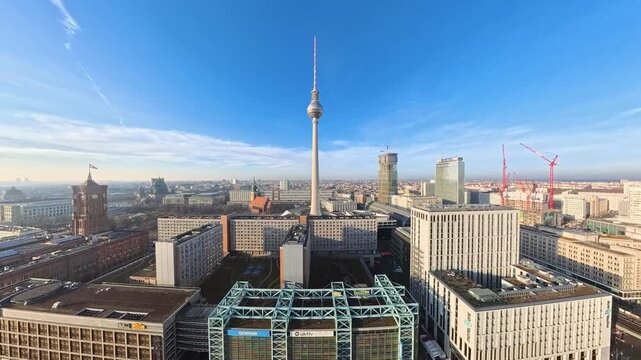 Aerial Drone Shot of Berlin Fernsehturm with Vertigo Effect &ndash; 4K Alexanderplatz Rathaus
