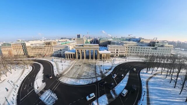 Aerial Drone Flight Over Brandenburg Gate in Winter &ndash; 4K Berlin