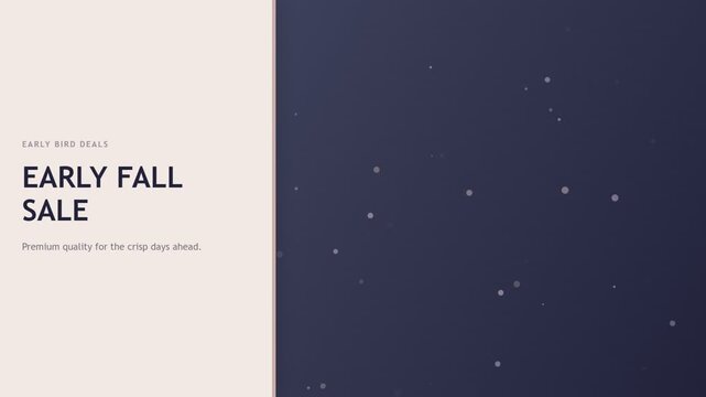 Early fall sale promotional banner with floating particles on a dark blue background motion