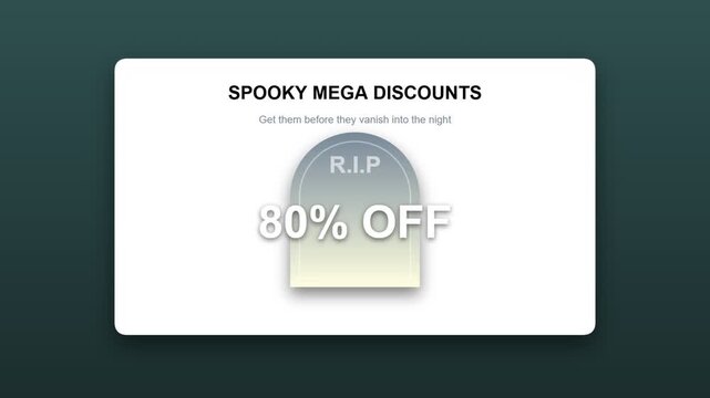 Spooky mega discounts sale banner with eighty percent off and tombstone graphic for halloween
