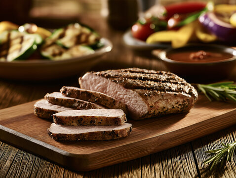 Herb Crusted Roast Sliced On Wooden Board