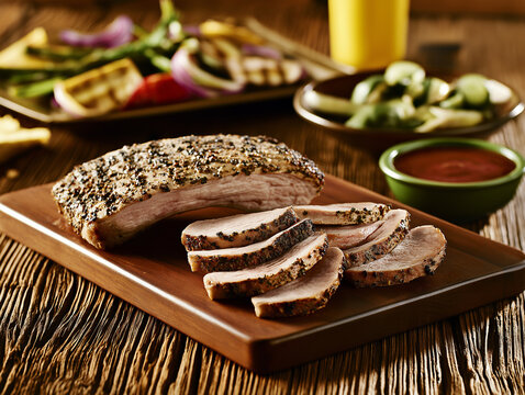 Sliced Herb Crusted Roast With Grilled Vegetables