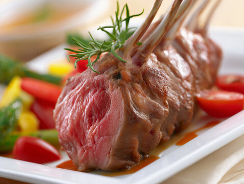 Lamb Chop Close Up With Grilled Vegetables