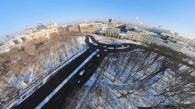 Aerial Drone Flight Over Brandenburg Gate in Winter &ndash; 4K Berlin