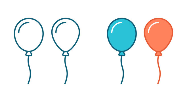 Four colorful balloons depicted in a simple line silhouette helium