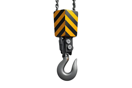 Gray crane hook with yellow black striped block