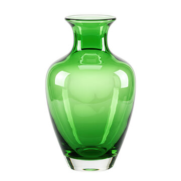 Tall green glass vase isolated on transparent background