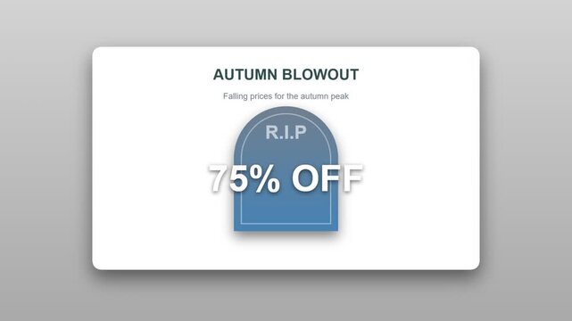Autumn blowout sale banner with seventy five percent off discount and tombstone graphic design