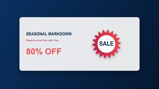 Seasonal markdown sale banner with eighty percent off discount for labor day holiday promotion