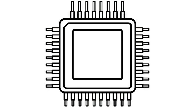 Simple black line art icon of computer processor.