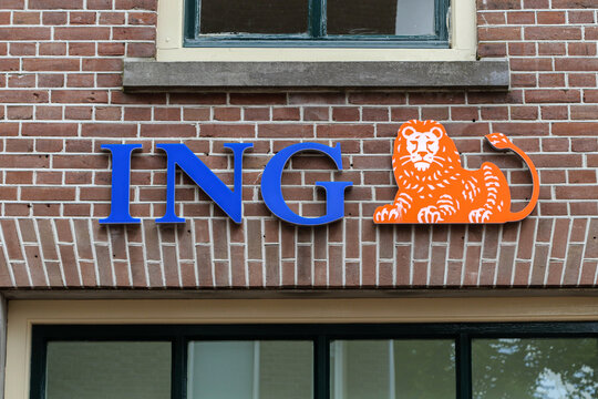 ING logo on brick building facade in the Netherlands