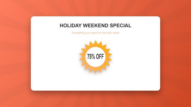 Holiday weekend special sale banner featuring a seventy five percent off yellow star badge