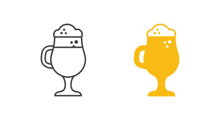 Fototapeta premium Two beer glasses one outlined and one solid yellow in silhouette