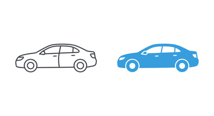 Fototapeta premium Sedan car outline and filled blue silhouette automotive vehicle transportation