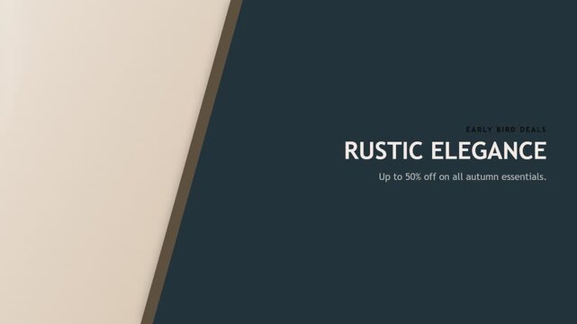Rustic elegance autumn sale banner with minimalist typography and modern dark blue background