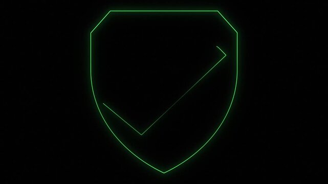 Green Neon Eco Checkmark Shield 4K Motion Graphics