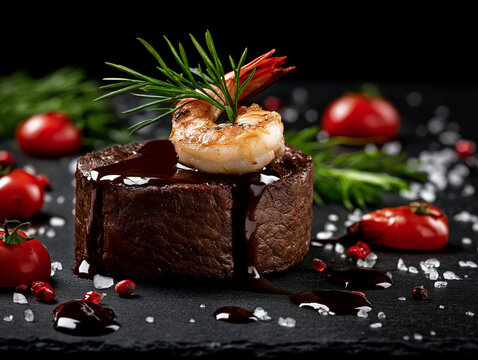 Steak Medallion With Shrimp And Wine Sauce