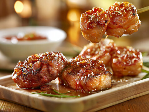 Bacon Wrapped Scallops Skewer With Glaze