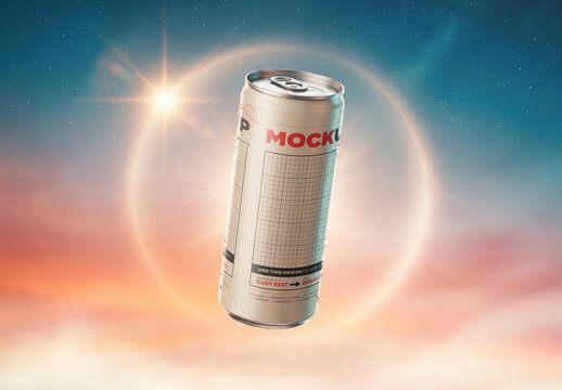 Aluminum Beverage Can Floating on Sky Space