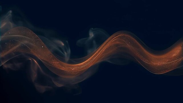 Cinematic orange smoke trail on black background, ethereal glowing vapor wave, abstract fiery mist motion for video transitions