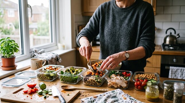 Adult Preparing Healthy Lunch in Kitchen for Nutritious Meal